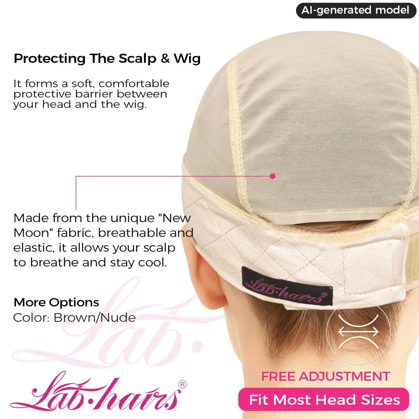 LABHAIR Wig Grip Cap with Lace Edge – Non Slip Adjustable Wig Cap with Grip Band for Women, Glueless Breathable Under Wig Cap for Natural Hairline, One Size Fits All, Nude