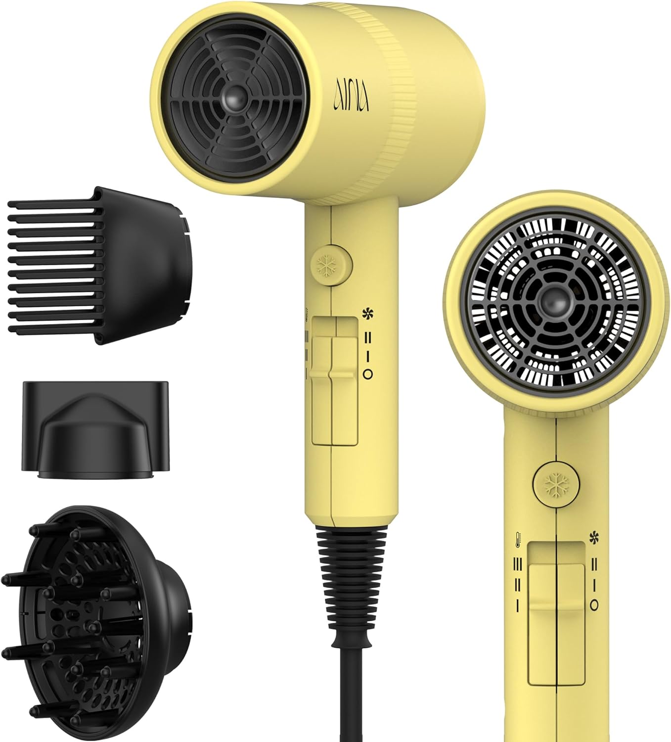 AINA Hair Dryer with Diffuser - Advanced Ionic Technology & Ceramic Coating | Fast Drying & Shine 110V/Ash Grey