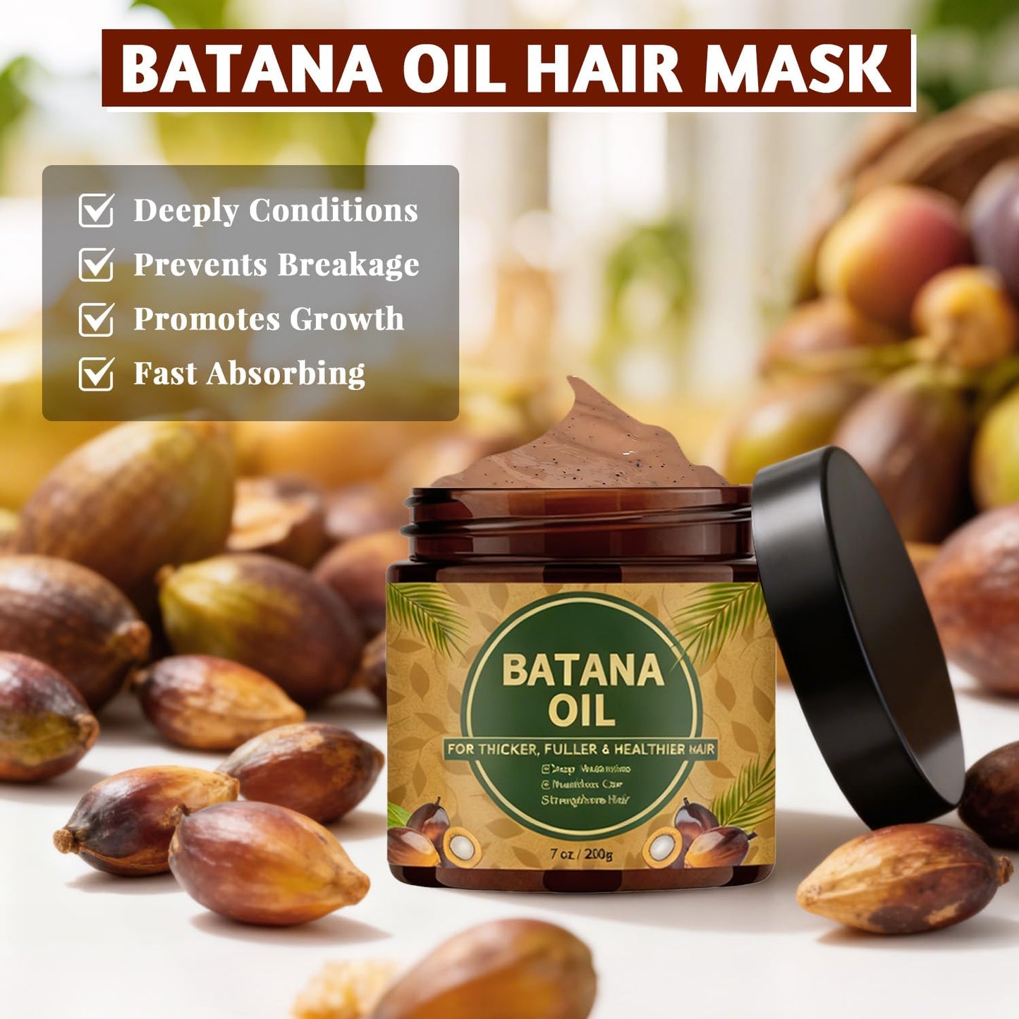 Batana Oil for Hair Growth– Vital Batana Paste for Thickness, Strength & Health, Natural & Pure with Jojoba Oil, Helps Prevent Hair Loss, Suitable for Men & Women 7 oz