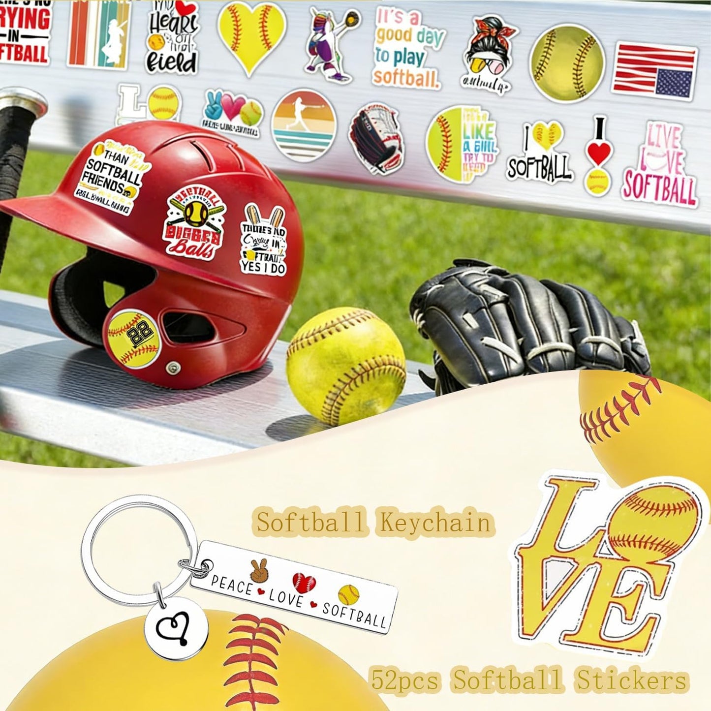 Softball Gifts Set for Women - Cross Charm Bracelet & Necklace, Makeup Bag, Hair Ties, Keychain & Stickers | Perfect Accessories for Sport Lovers