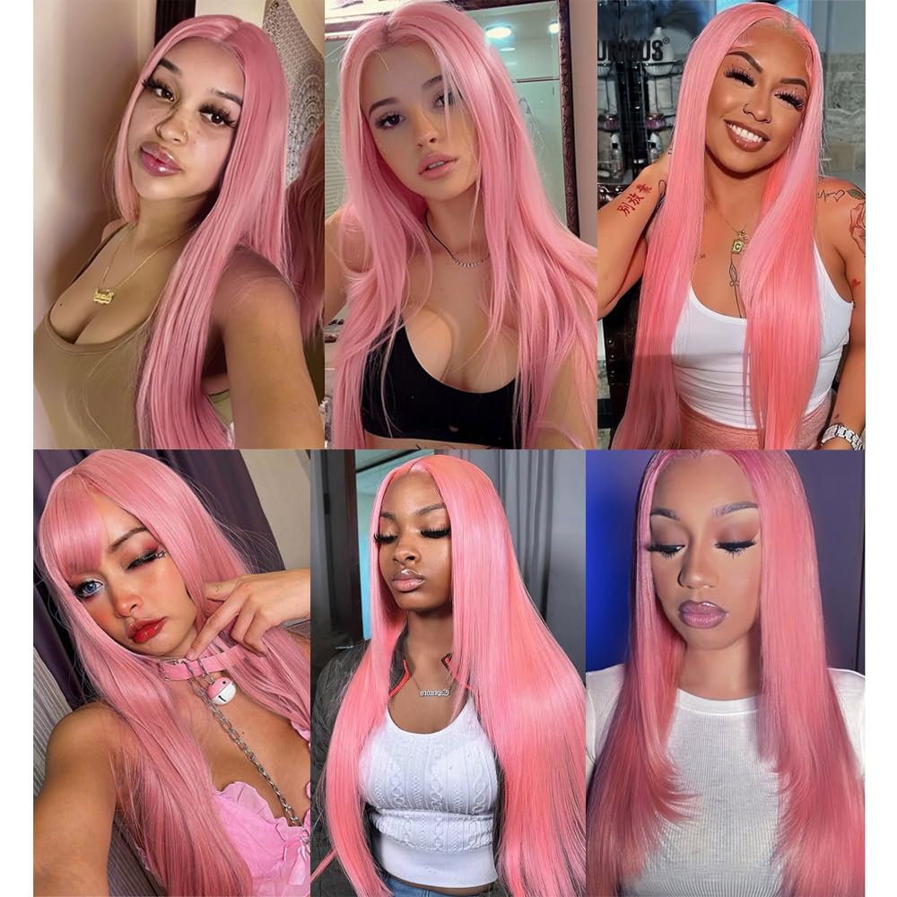 Pink Bundles Human Hair Straight Bundles 28 30 32 Inch Unprocessed Brazilian Virgin Hair 3 Bundle 50 Gram Per Bundle Deals Quick Weave Hair Extensions For Woman