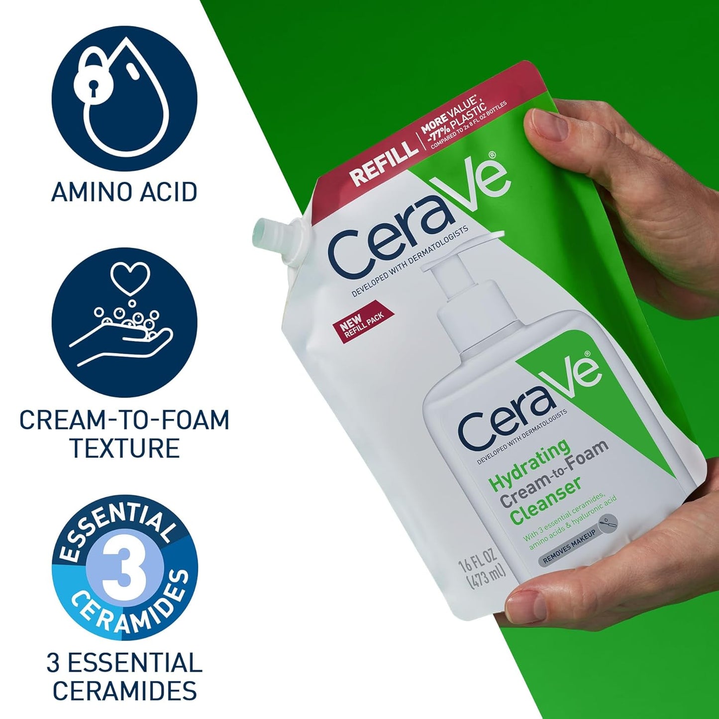 CeraVe Hydrating Cream To Foam Cleanser - Makeup Remover Face Wash for Dry Skin | 16 oz Fragrance-Free, Non-Comedogenic