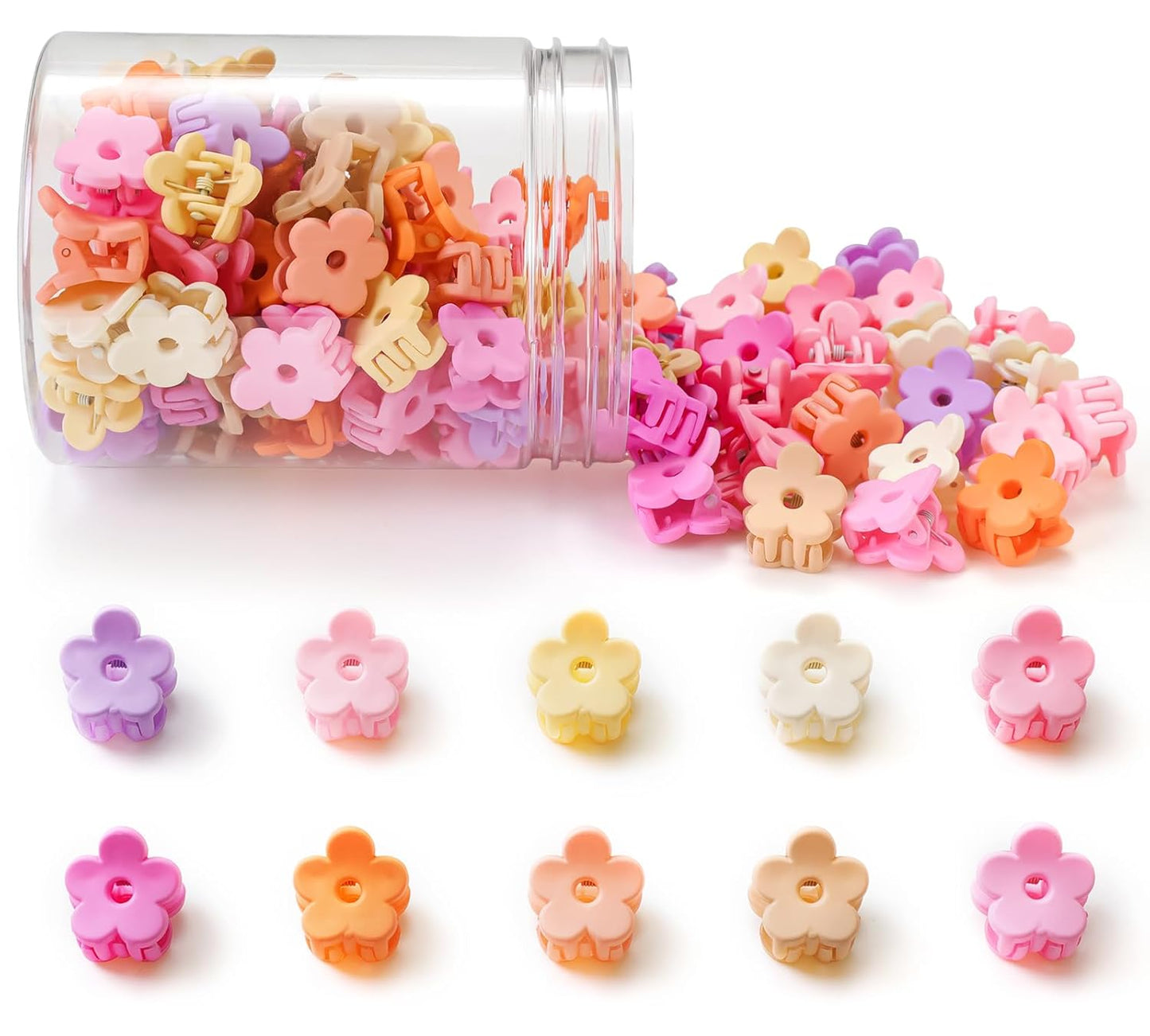 Small Flower Hair Clips - 100PCS Mini Claw Clips for Toddlers & Teens | Cute Neutral Colors