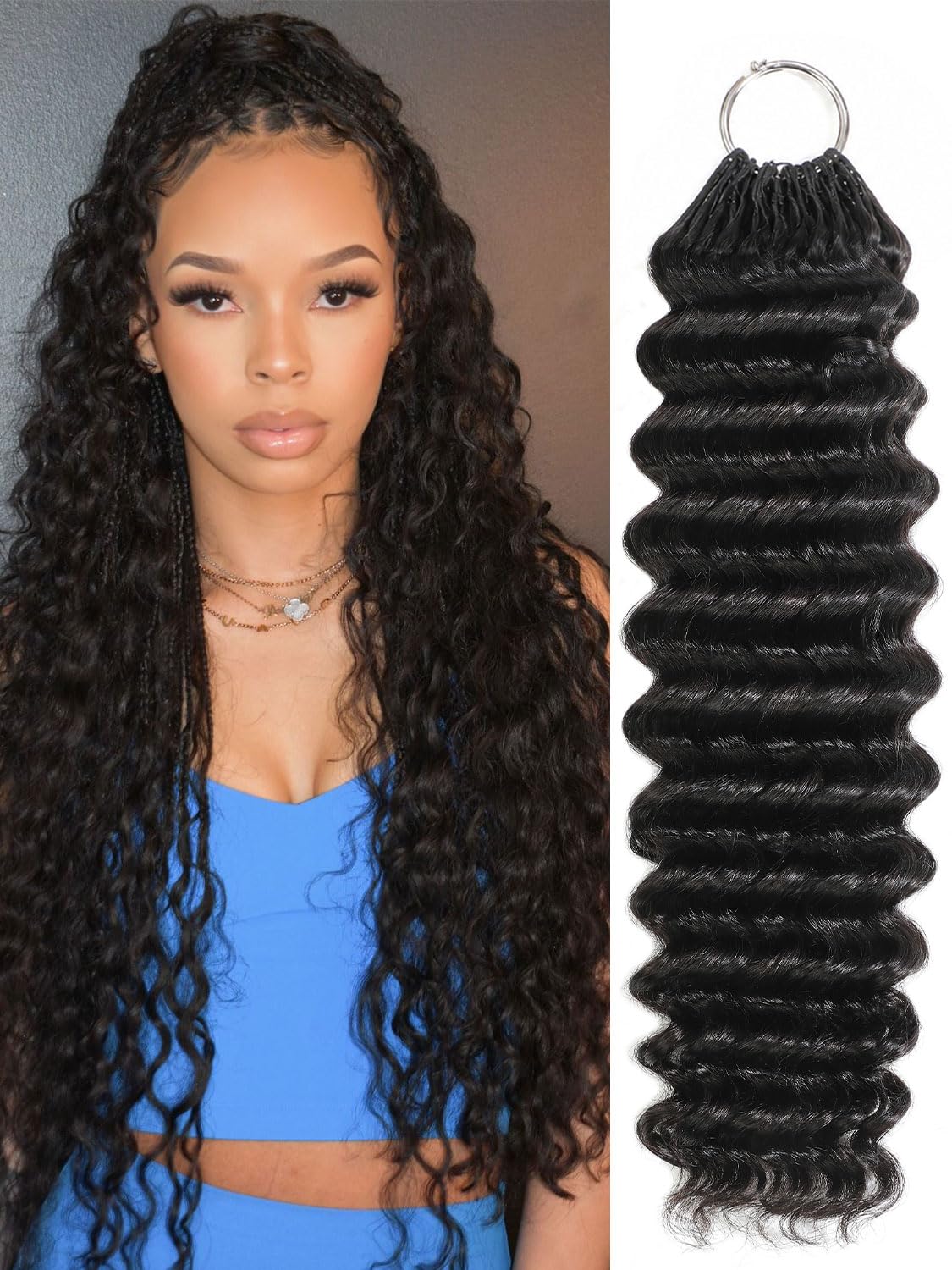 DMKEEP Deep Wave Feather Crochet Human Hair 18 Inch (100 Standard)