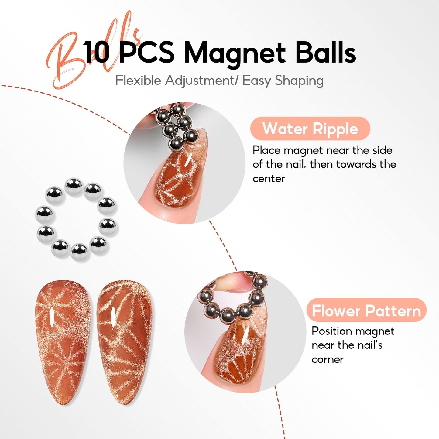 Peacecolor Cat Eye Magnet Set, 10pcs Cateye Magnet for Nails Circle Heart Ring Square Round Multi Effect Nail Art Designs Dual Head 3 IN One Magnets Pen French Tip Cateye Gel Polish Nail Tools Kit