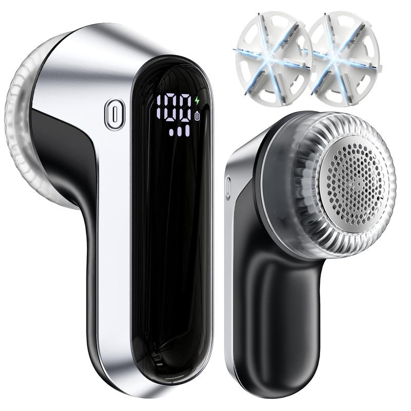coldSky Fabric Shaver, Rechargeable Lint Shaver with Digital Display, Portable Sweater Defuzzer with 3 Speeds, 6 Leaf Blades and Safety Lock, Electric lint Remover for Clothes, Sweater (Silver)