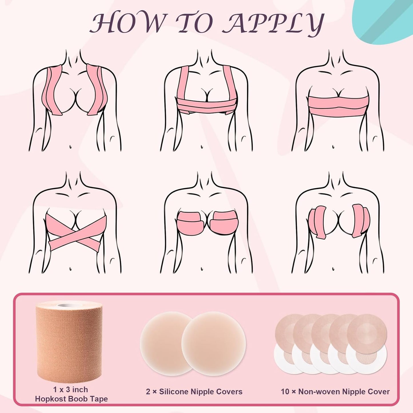 Boob Tape for Large Breasts - Invisible Breast Lift Tape with 2 Nipple Covers | A-G Cup, Beige, 3 in