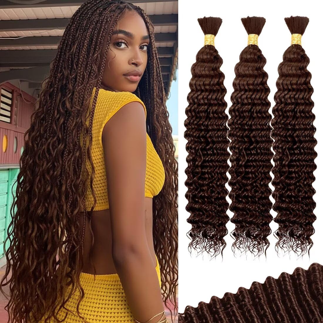 Boho Curly Braiding Hair - 22 Inch 160g Virgin Brazilian Human Hair | Soft, No Shedding, Tangle Free for Knotless & Bohemian Styles