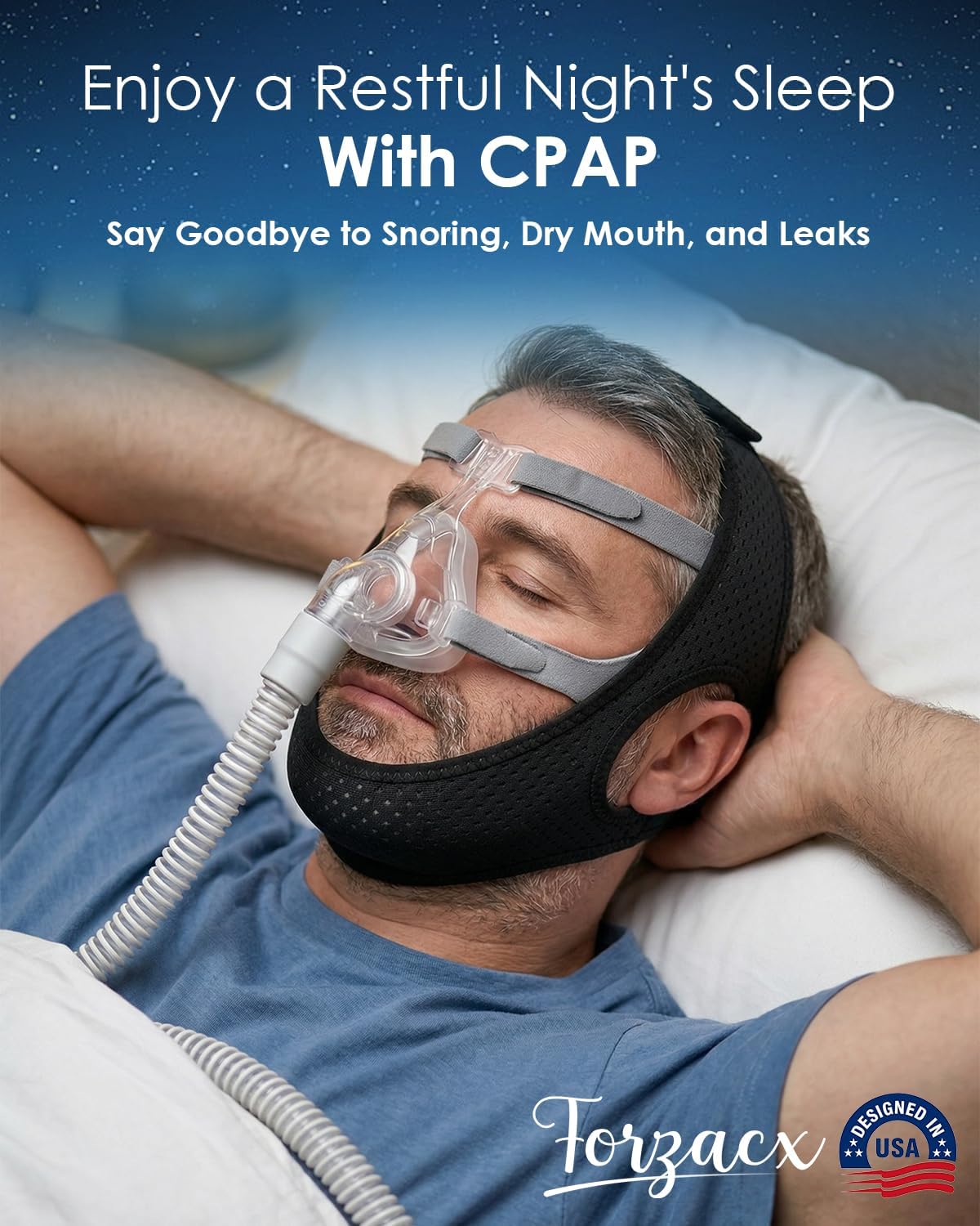 Anti Snore Chin Strap - Breathable Snoring Solution, Non-Stick Hair, Black | Comfortable Fit