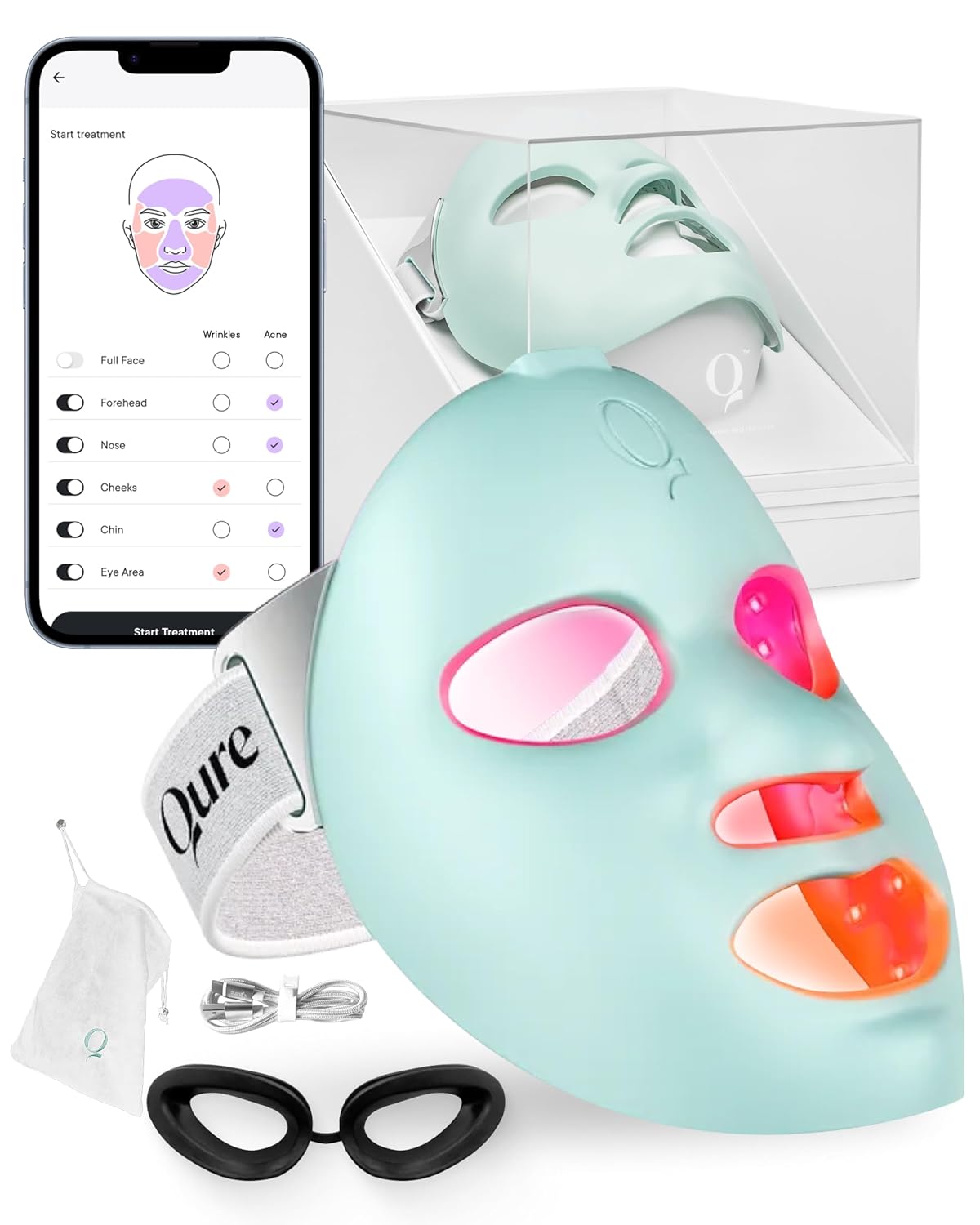 LED Light Therapy Mask for Face - FDA Cleared Wrinkle & Acne Treatment | 3 Modes, 5 Areas, 5 Lights
