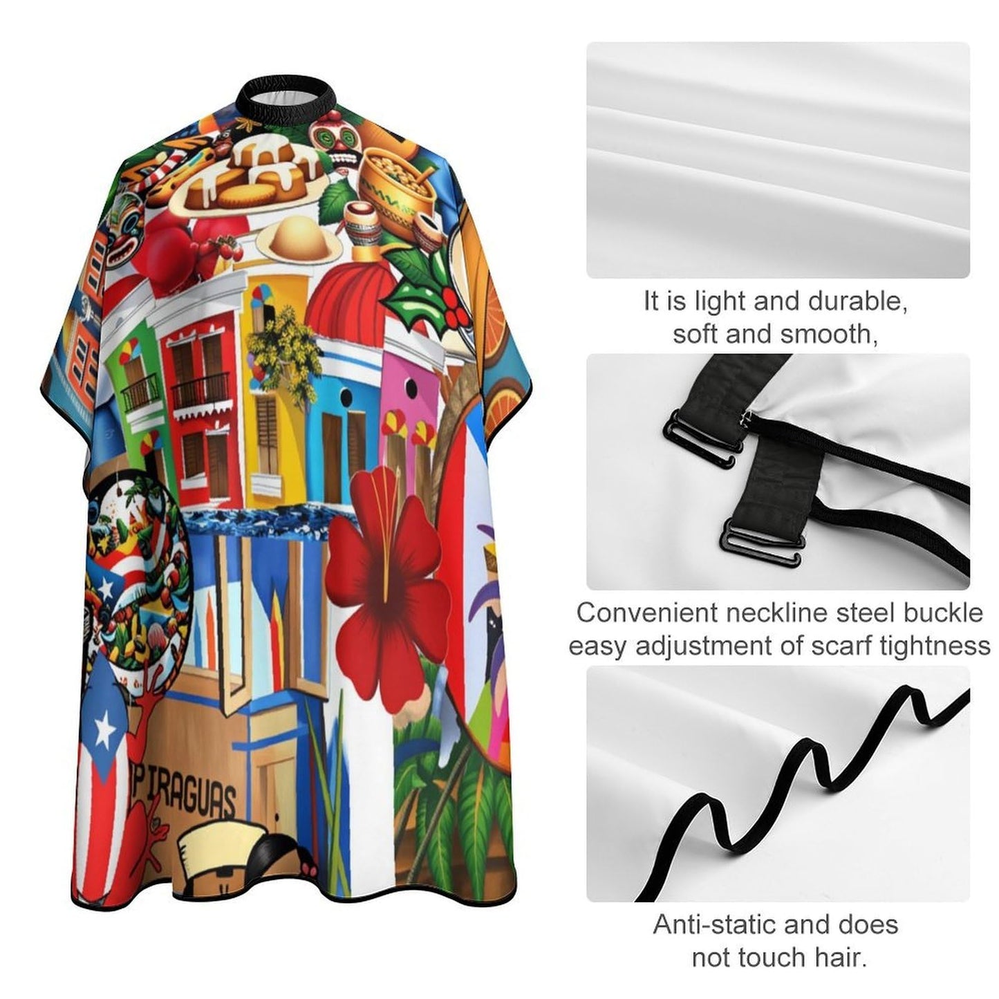 PGDFHGF Puerto Rico Culture Adult Barber Apron for Men Women, Soft Durable Hairdressing Cape with Adjustable Snap Closure for Home Use Barbershops Salons