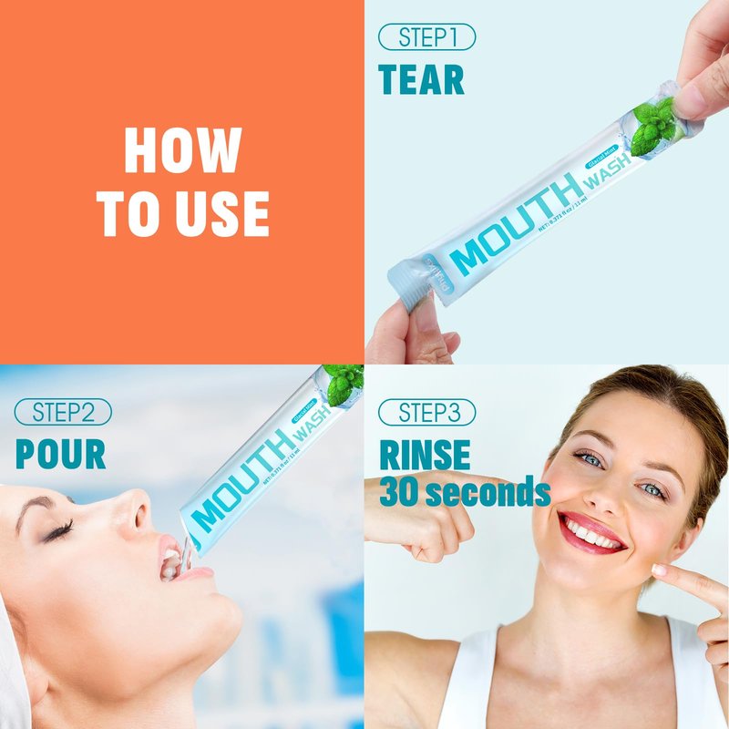 Phyyixs Mouthwash Travel Size – 30 Individually Wrapped Portable Packets, Alcohol-Free & Fluoride-Free, On-The-Go Oral Hygiene for Fresh Breath Anytime(5 Flavors)
