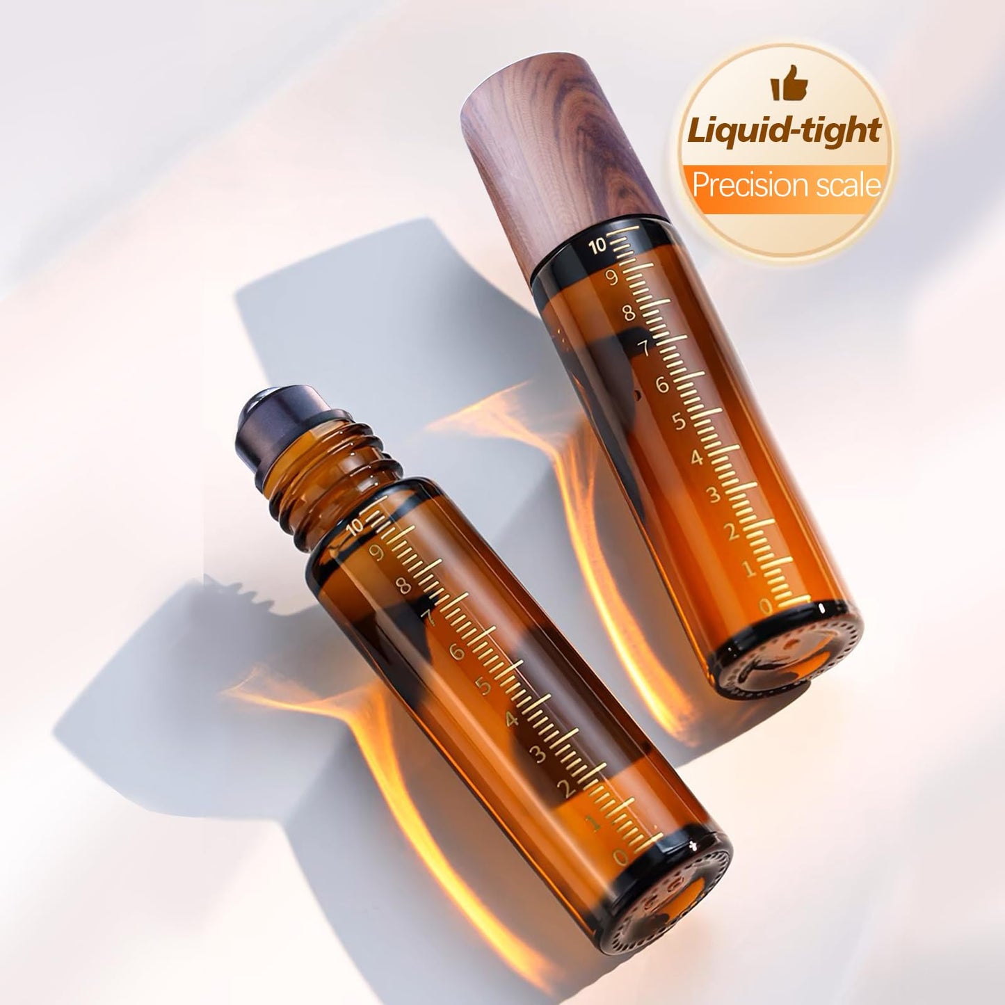 Matifaner 8 Pack Essential Oil Roller Bottles with Scale, 1/3 oz Amber Glass Roller Balls for Essential Oils, 10ml Empty Rollerball Bottles for Travel Refillable Roll on Perfume (Amber)