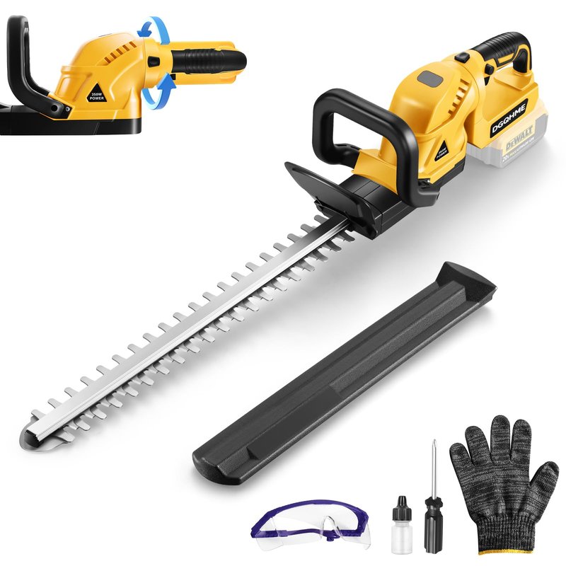DGQHME Electric Hedge Trimmer Cordless, Compatible with Dw 20V MAX Battery, Lightweight Hedge Trimmers,3000RPM 180° Rotating Head,3/4" Blade Gap(Battery Not Included)