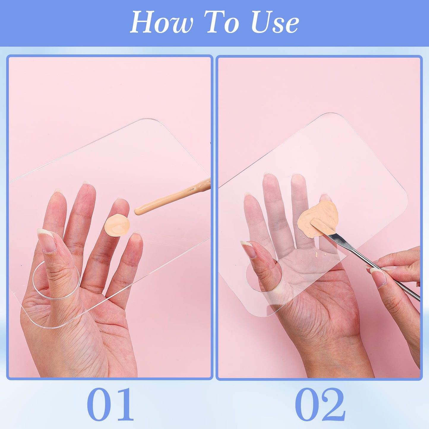 2 Set Acrylic Cosmetic Makeup Palette, Makeup Mixing Tray with Makeup Spatula for Cream Liquid Foundation Lipsticks Nail Art Beauty Salon Eye Shadow (Iridescent and Transparent)