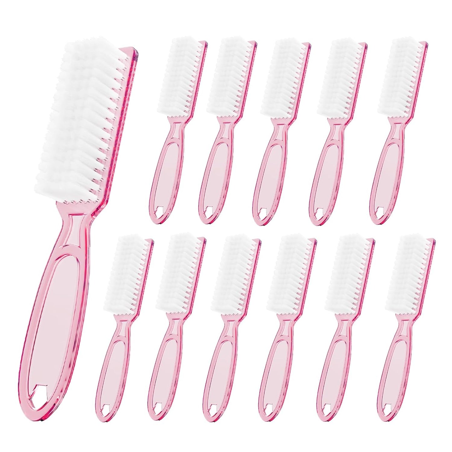 Cleaning Brushes Set - 12 Pcs Clear Pink Handle Grip for Manicure & Pedicure | Fingernail & Toenail Scrub
