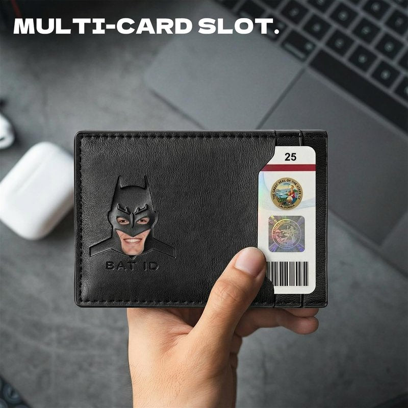 AMARONE Leather Bat Wallet, Superhero Card Holder with Multiple Card Slots, Face Eyes Cutout Card Holder, Personalized ID Wallet