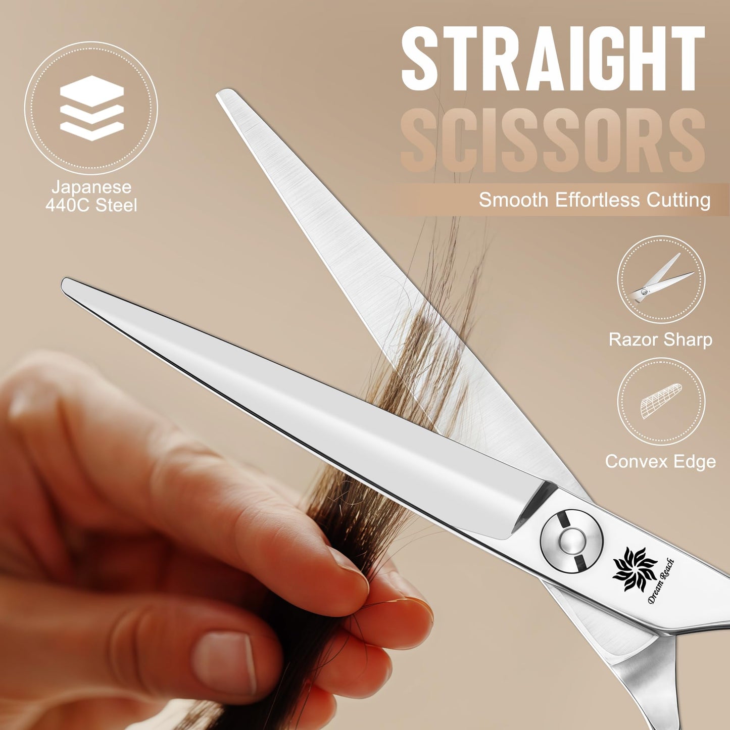 Dream Reach Swivel Thumb Shears - 360° Swivel Thumb Ring Hair Cutting Scissors Professional Razor Edge Japanese 440C Stainless Steel Silver
