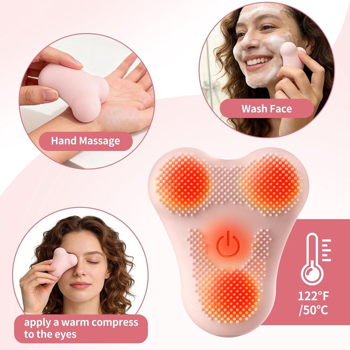 Vibrating Face Massager - Deep Cleansing Silicone Exfoliator & Scrubber | Rechargeable Pink Facial Brush
