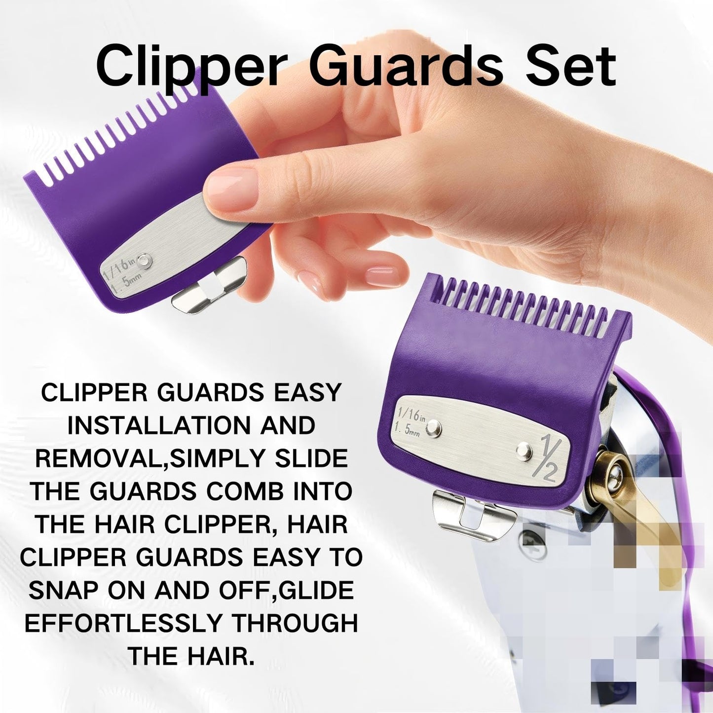 2 Pack Clipper Guards Set, Compatible with wahl 1/2 clipper guards, Guide Comb Attachment 1/16" 1.5mm Metal Hair Clipper Guards Set Replacement and Trimmer accessories, for Barbers and Stylists,Purple