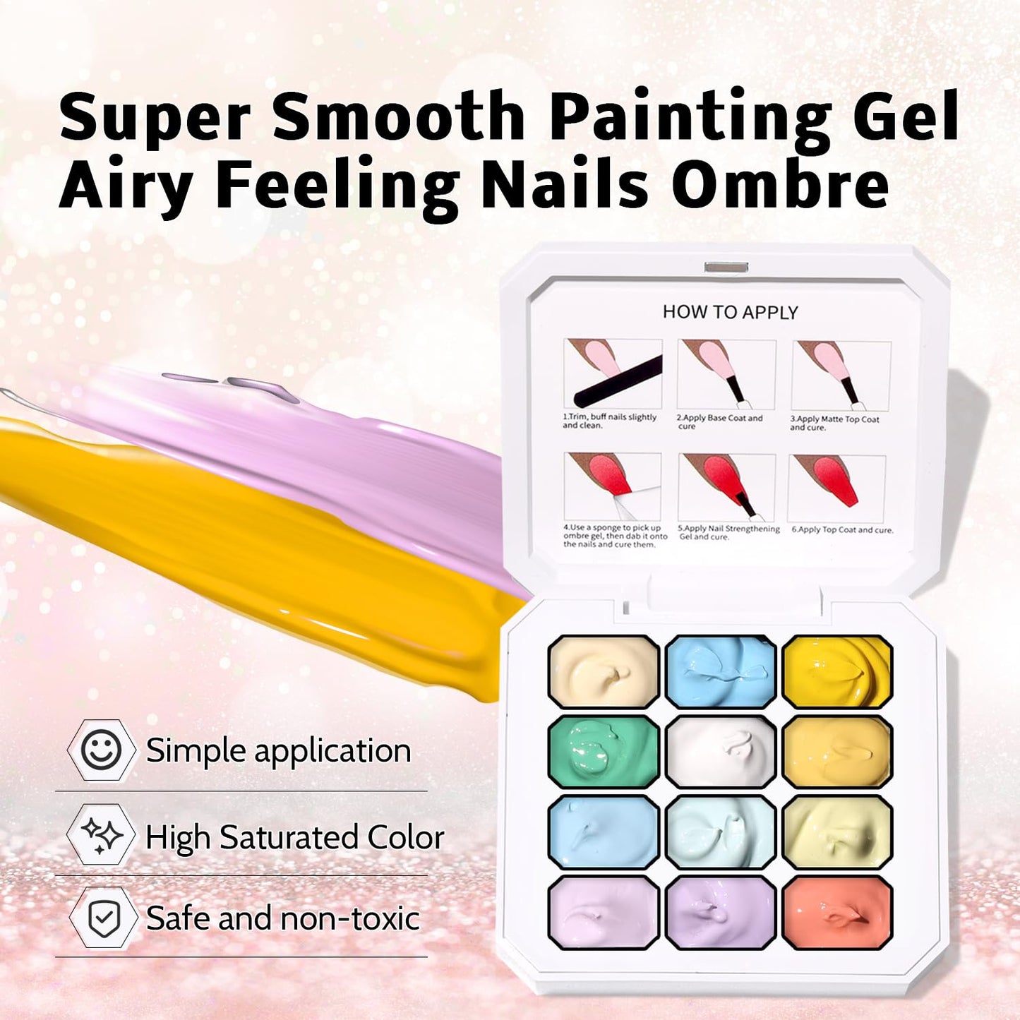 Sponge Pat Gel Nail Polish Palette - 12 Colors Ombre Gradient Art | No Wipe, UV/LED Cured