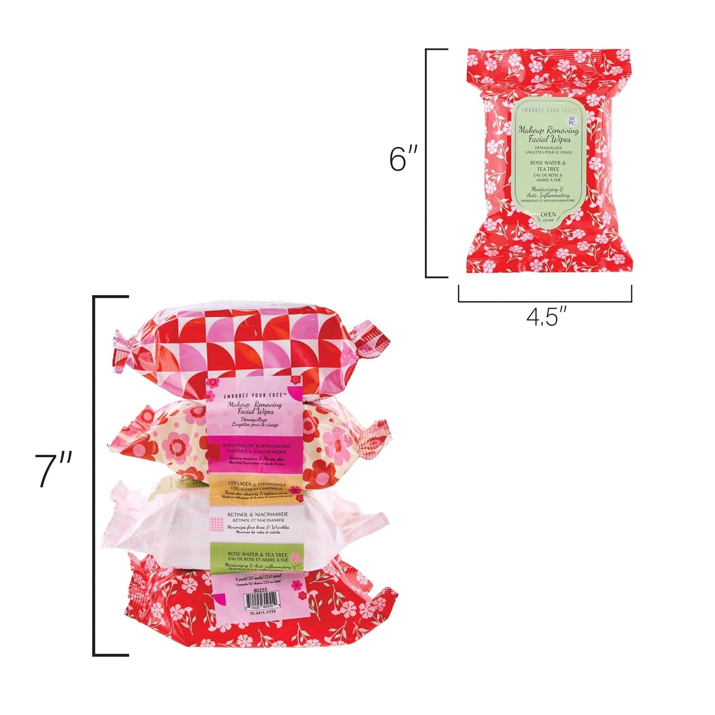 Makeup Removal Wipes - 120pc Variety Set with Hyaluronic Acid, Collagen & Rose Water | 4-Pack Cleansing Towelettes