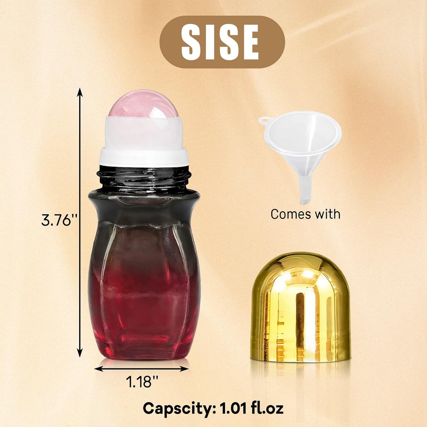 Rose Quartz Roller | 30ml Refillable Amber Glass Essential Oil Bottles - Leak-Proof Travel Perfume Container with Gold Caps