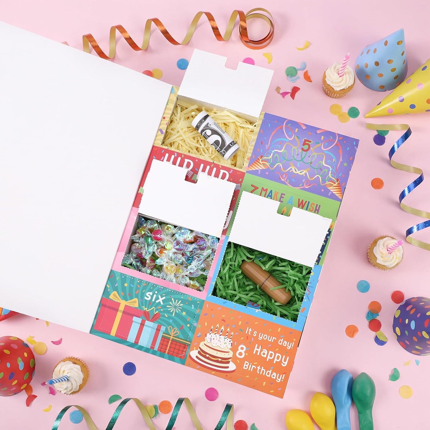 Birthday Advent Calendar Gift Box - 8 Days Countdown Containers | Fill It Yourself with Raffia Grass for Party Favors (Macaron)