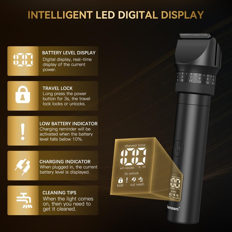 Beard Trimmer for Men - 42 Adjustable Length Settings Hair Clippers, Professional Body Hair Trimmer for Men Precision Facial Hair Trimming IPX6 Waterproof Nose Trimmers LED Display Mustache Trimmers