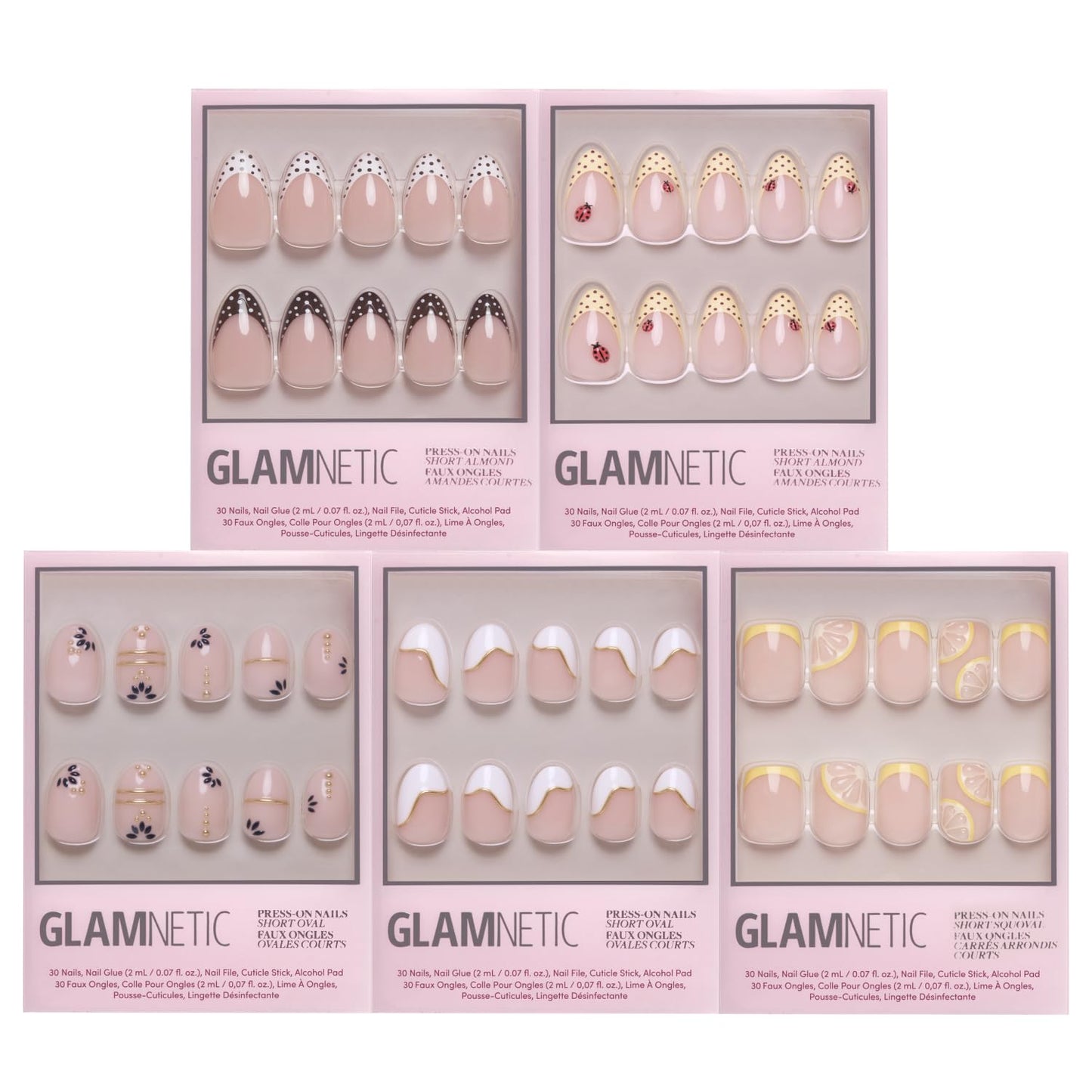 Glamnetic Press-On Nails Bundle - Polka Dot French Tips & Greek-Inspired Designs | Short Almond, Oval & Squoval Styles