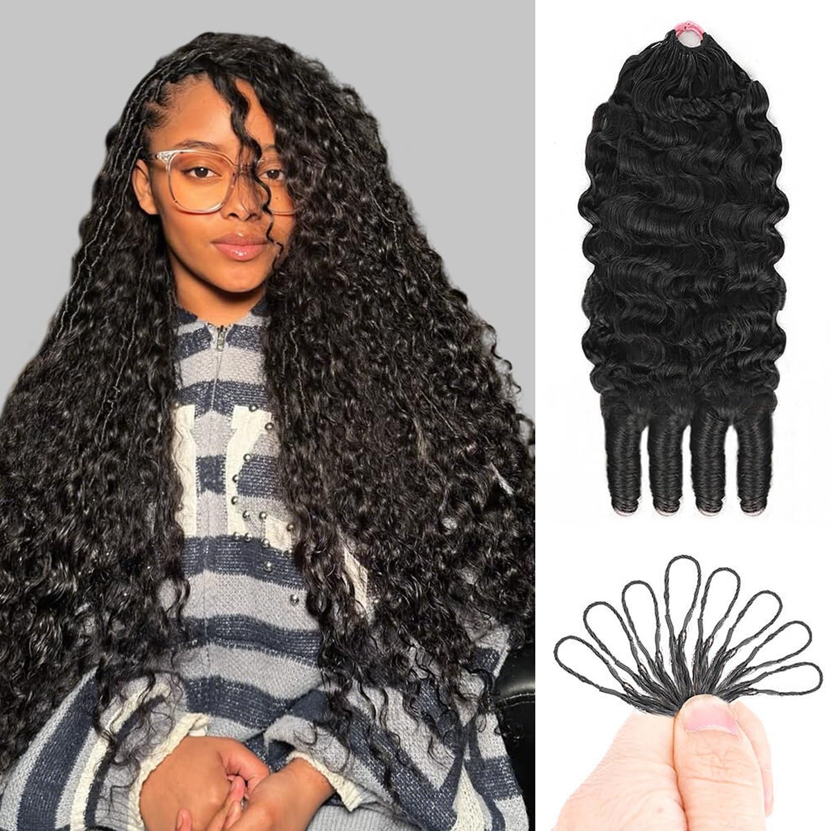 Burmese Curly Crochet Hair - 120g Knotless Pre-Separated Bundles | 16-Inch Natural Black for Black Women