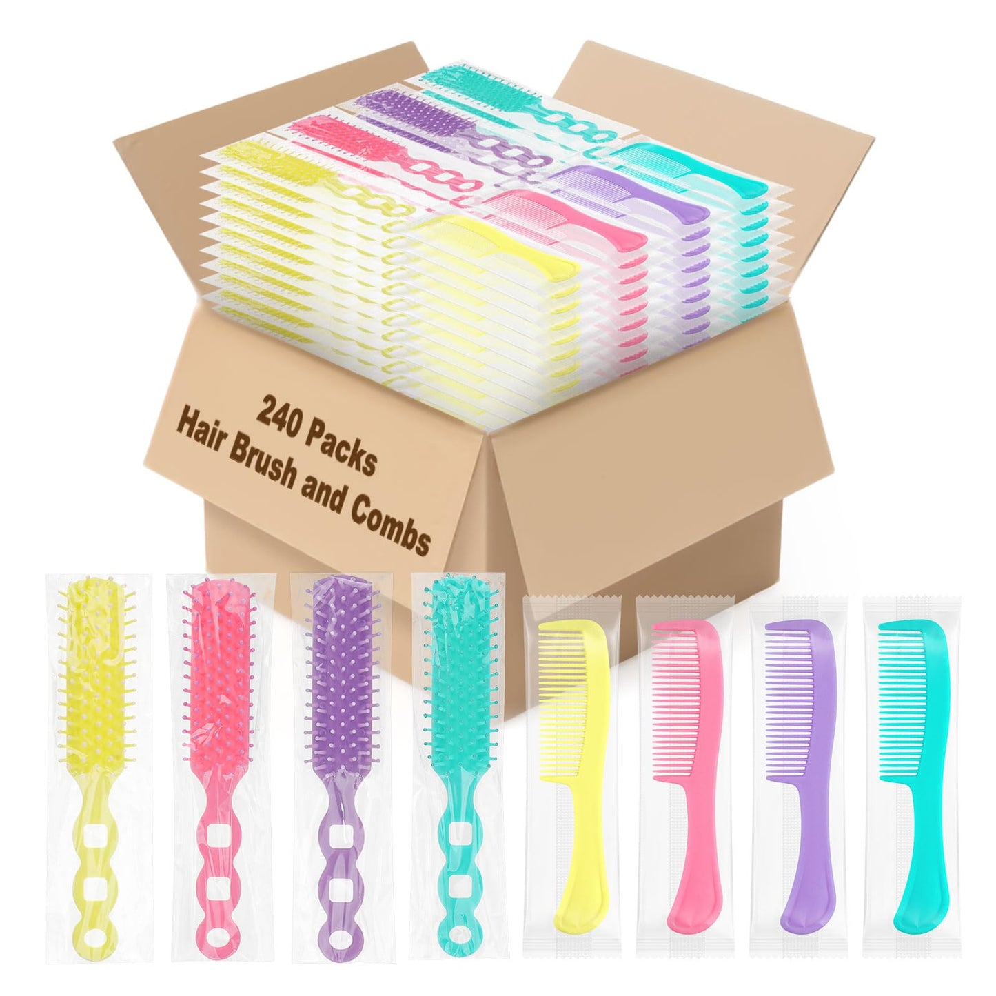 Hair Brush and Combs Bulk Individually Wrapped for Homeless,Disposable Hair Combs Bulk Hair Brushes Detangling Hairbrush for Women Shelter Nursing Hotel Church Charity Supplies (pack of 240)