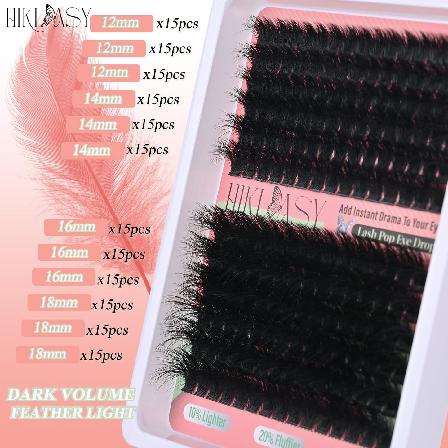 Lash Cluster 260D Full Volume Cluster Lashes Bold 12-18mm Mega Lash Clusters Supplies Wispy D Curve False Eyelashes Clusters Reusable DIY Salon Look Eye Lash Clusters Extension By Hiklasy