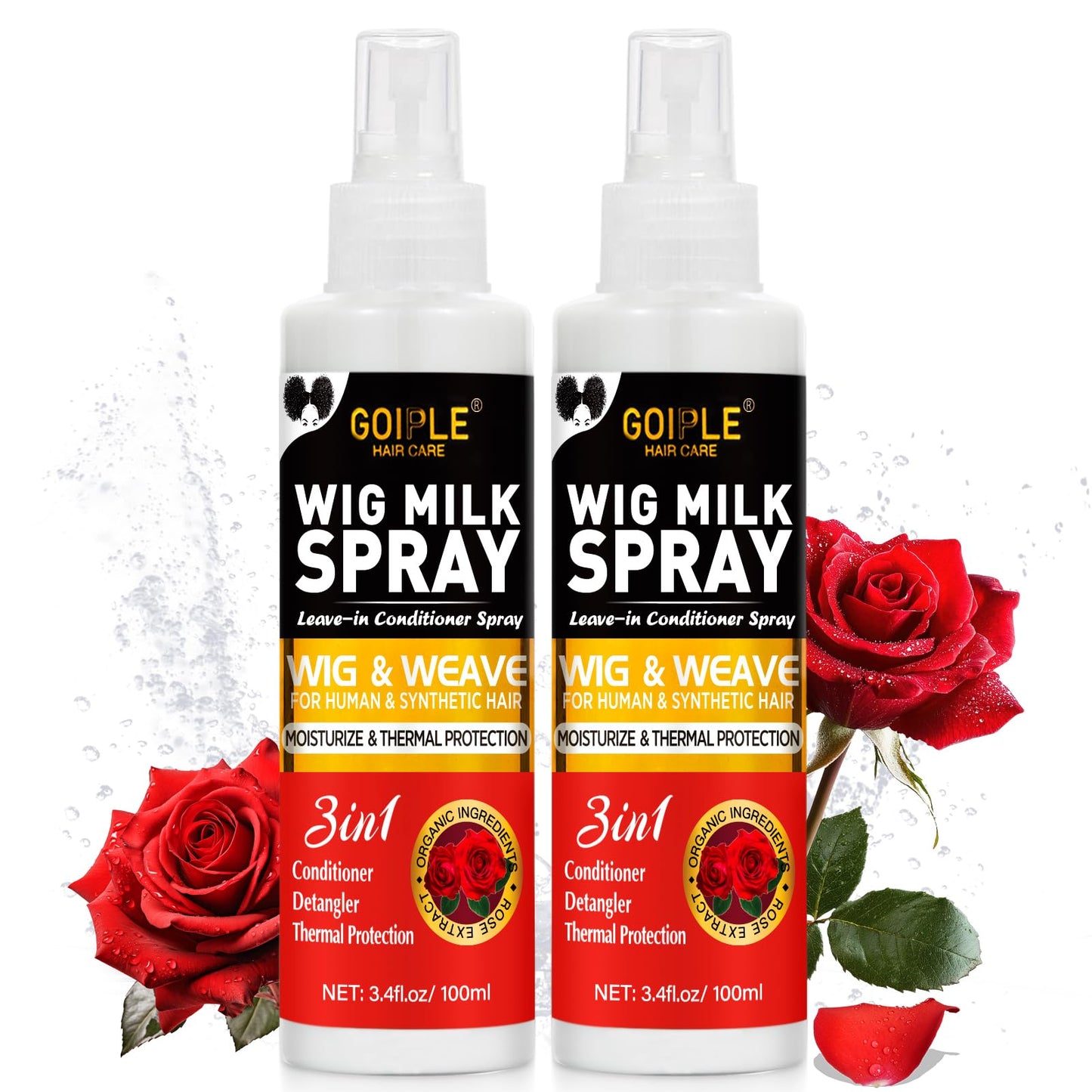 Goiple 2PCS Synthetic Wig Milk Spray, Heat Thermal Leave-In Conditioner Wig Detangler Spray for Human Wigs, Conditioner ＆ Detangler 3 in 1 Moisturizer, Synthetic Hair Wigs Easy Combing