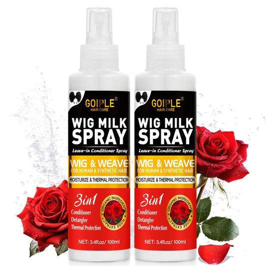 Goiple 2PCS Synthetic Wig Milk Spray, Heat Thermal Leave-In Conditioner Wig Detangler Spray for Human Wigs, Conditioner ＆ Detangler 3 in 1 Moisturizer, Synthetic Hair Wigs Easy Combing