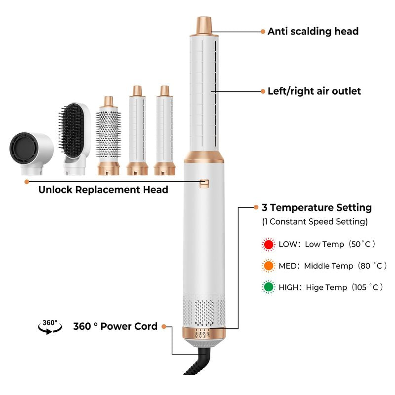 5 in ONE Hair Dryer Brush, Blow Dryer Curling Wand Hair Styling Tools Set, Ionic Hot Air Brush Round Brush Blow Dryer, Left&Right Styler 100-120V