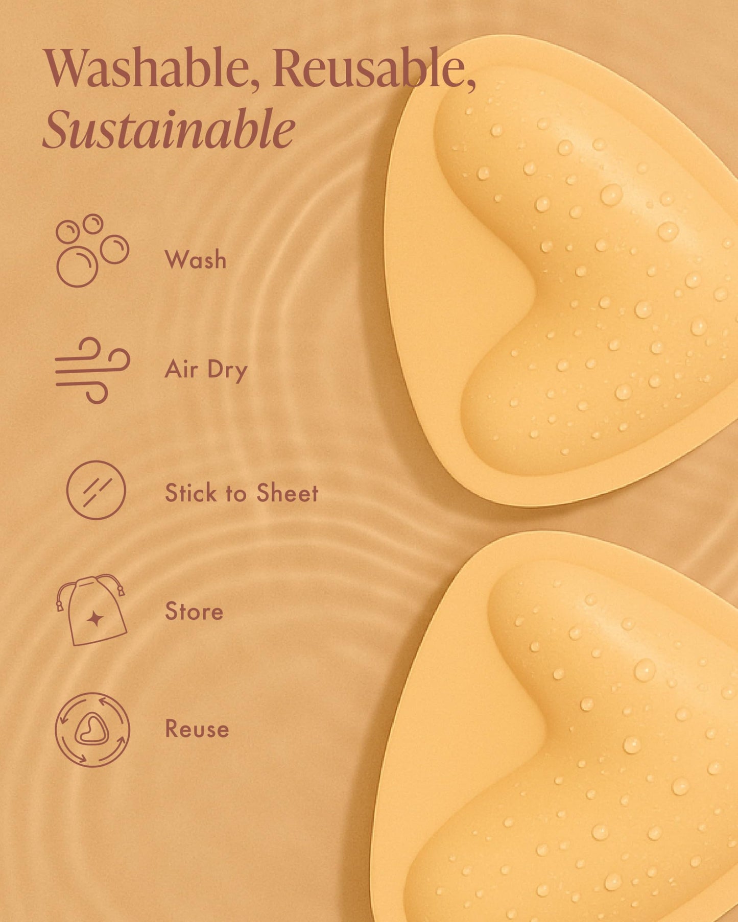 Bare Babe Sticky Push Up Inserts, Double Sided Sticky Bra Inserts, Adhesive Bra Pads, Sticky Bra Lift, Push Up for Bikini (Honey, Large)