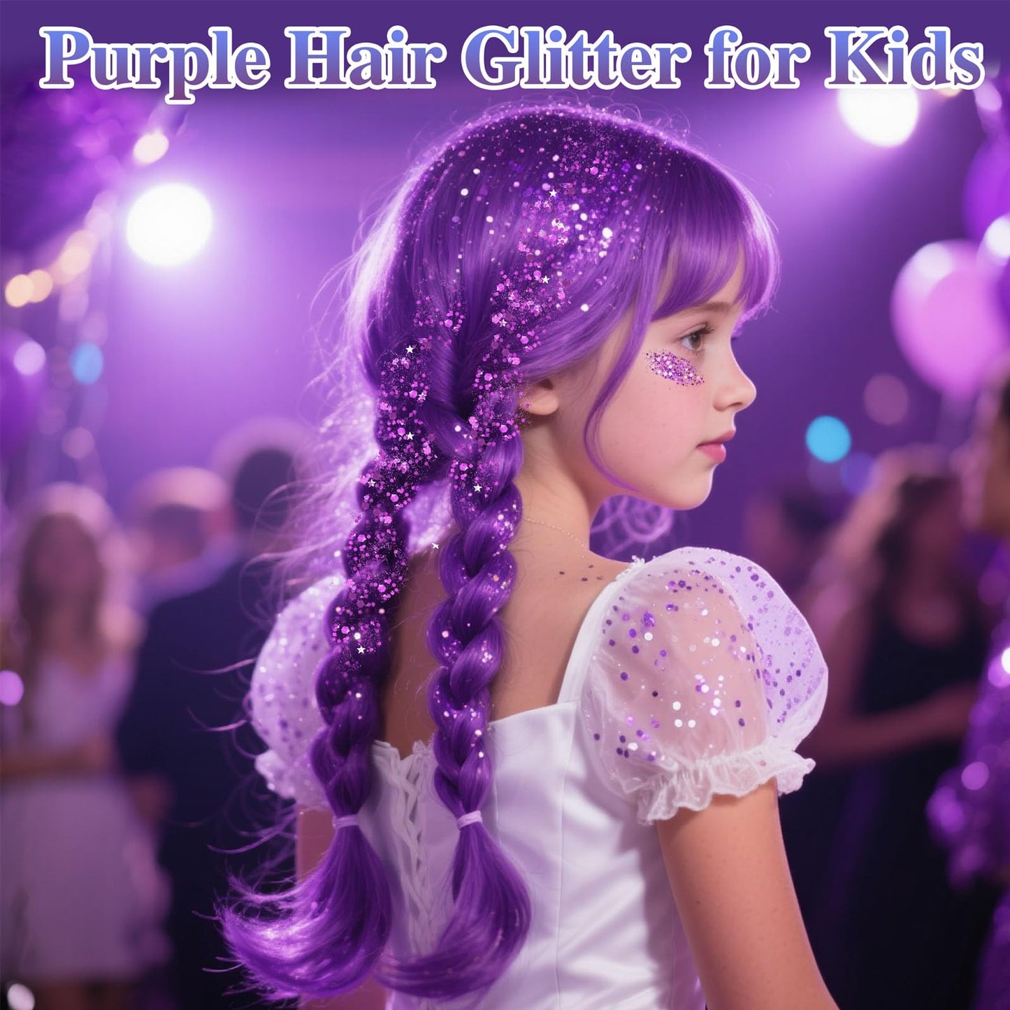 Paminify Purple Hair Glitter Stick, Mardi Gras Outfit for Women,Purple Body Face Glitter,Rave Mardi Gras Accessories Carnival Chunky Glitter Sequins,Waterproof Shimmer Body Paint for Festival