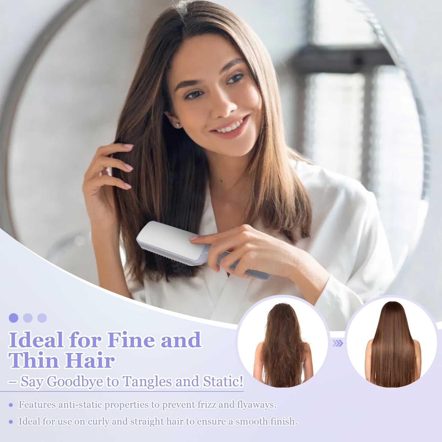 Self Cleaning Hair Brush, Anti Static Brush for Easy Hair Removal, Retractable Hair Brush with Firm Bristles, Scalp Massage Comb for Daily Detangling, Women Men