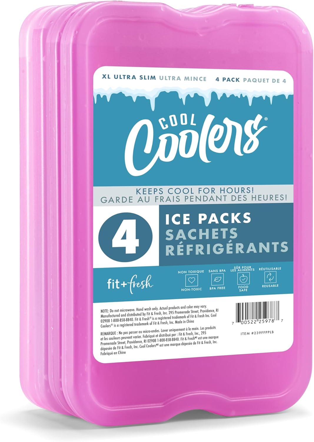 XL Slim Ice Packs - Quick Freeze Reusable Ice Packs for Lunch Boxes & Coolers | 4 Pack
