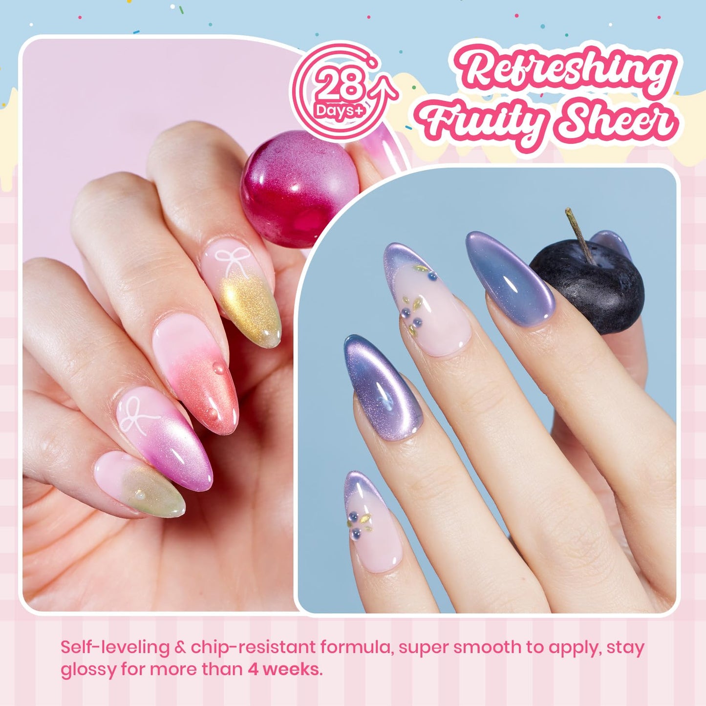 Beetles Gel Nail Polish Kit Summer Styles 6Pcs Mermaid Purple Green Glitter Gel Polish Trendy Soft Pink Shimmer Gel Nail Art, Holiday Vacation Gift for Girls Women DIY Manicure