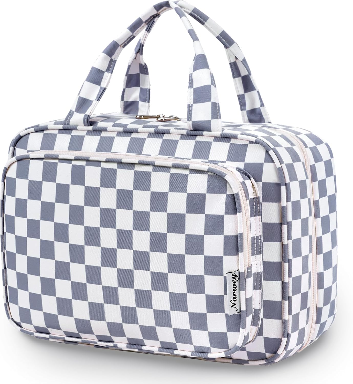Striped Hanging Toiletry Bag for Women - Travel Makeup Organizer | Medium Dusty Pink Stripe