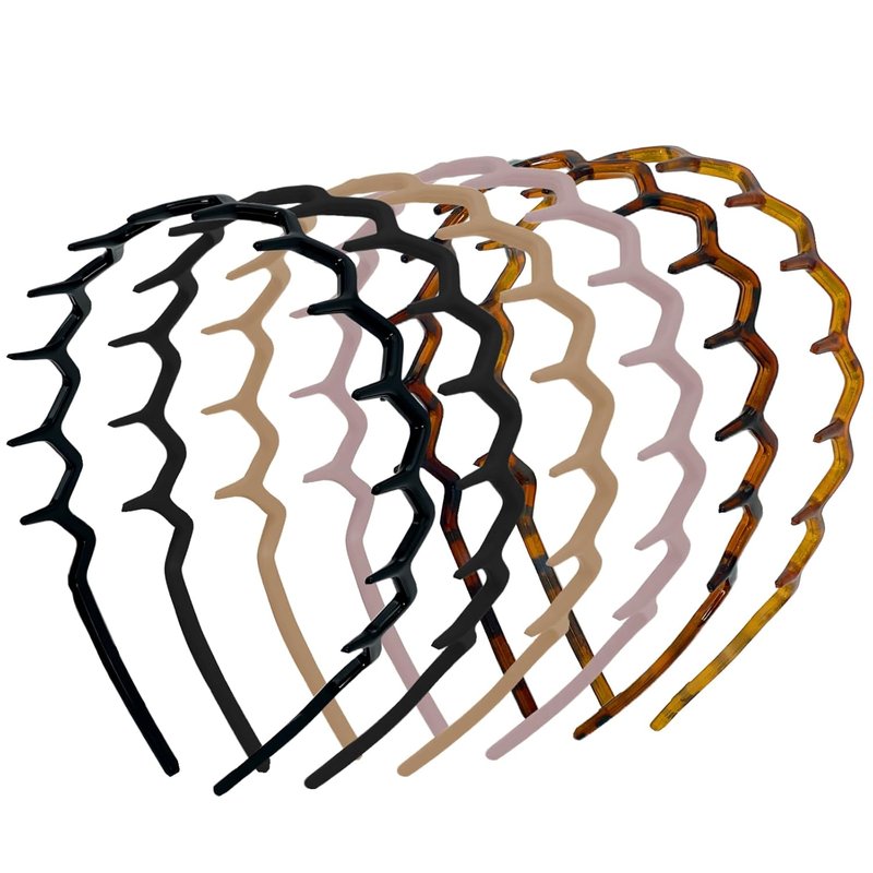 Zig Zag Headbands for Women - Non-Slip Plastic Hair Bands | 6-Pack Retro Style Hair Accessories