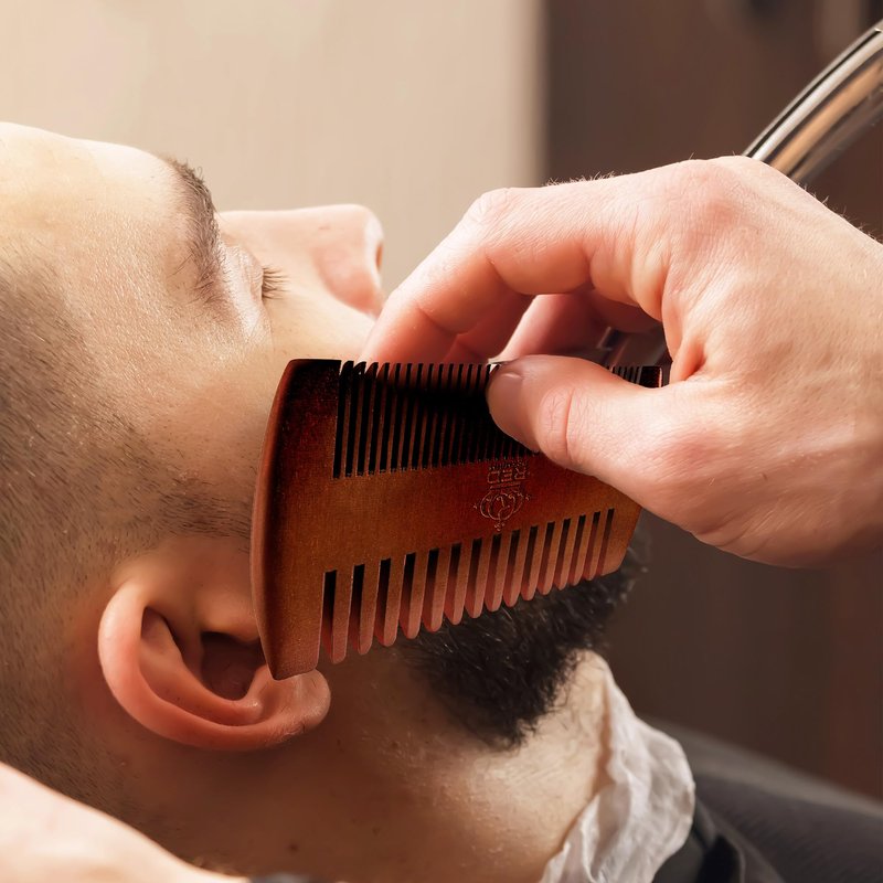 RED by Kiss Premium Wood Men Dual Side Beard Comb, Easy Detangling and Styling, Durable Design for Gentle Beard Hair & Mustache Grooming Essential, No Snagging & Pulling, Maximize Conditioning