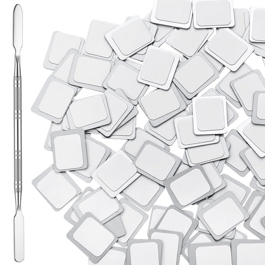 Sumind 101 Pack Metal Stickers for Eyeshadow Palette Set, Includes 1 Makeup Depotting Tool, Adhesive Empty Metal Makeup Colorful Palette Stickers(100 Pcs Square)
