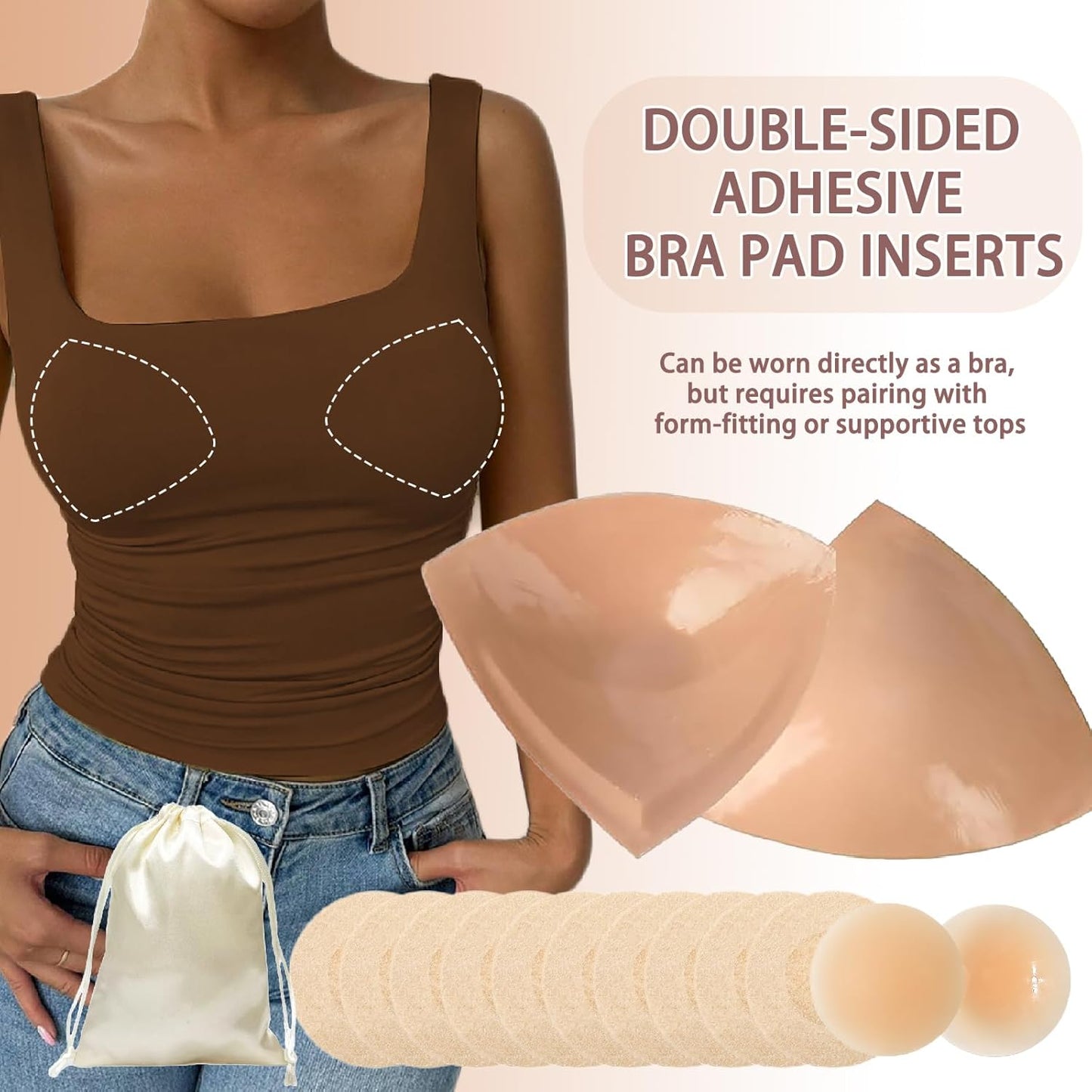 Double-Sided Sticky Bra Inserts - Lightly Padded Push-Up Adhesive for Large Busts | Reusable & Invisible Design