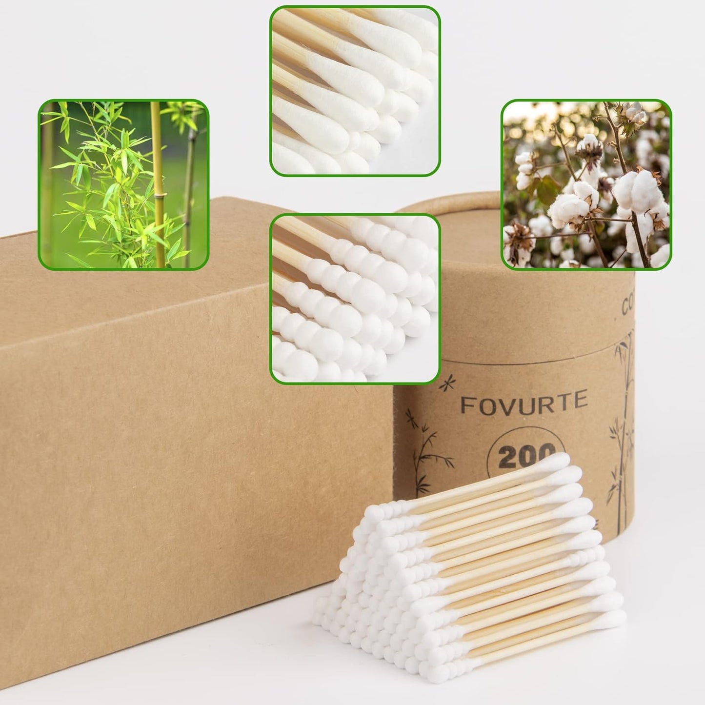 Bamboo Cotton Swabs - 400 Count Organic Double-Tip Cotton Buds for Ear Wax Removal | Eco-Friendly Cleaning Sticks