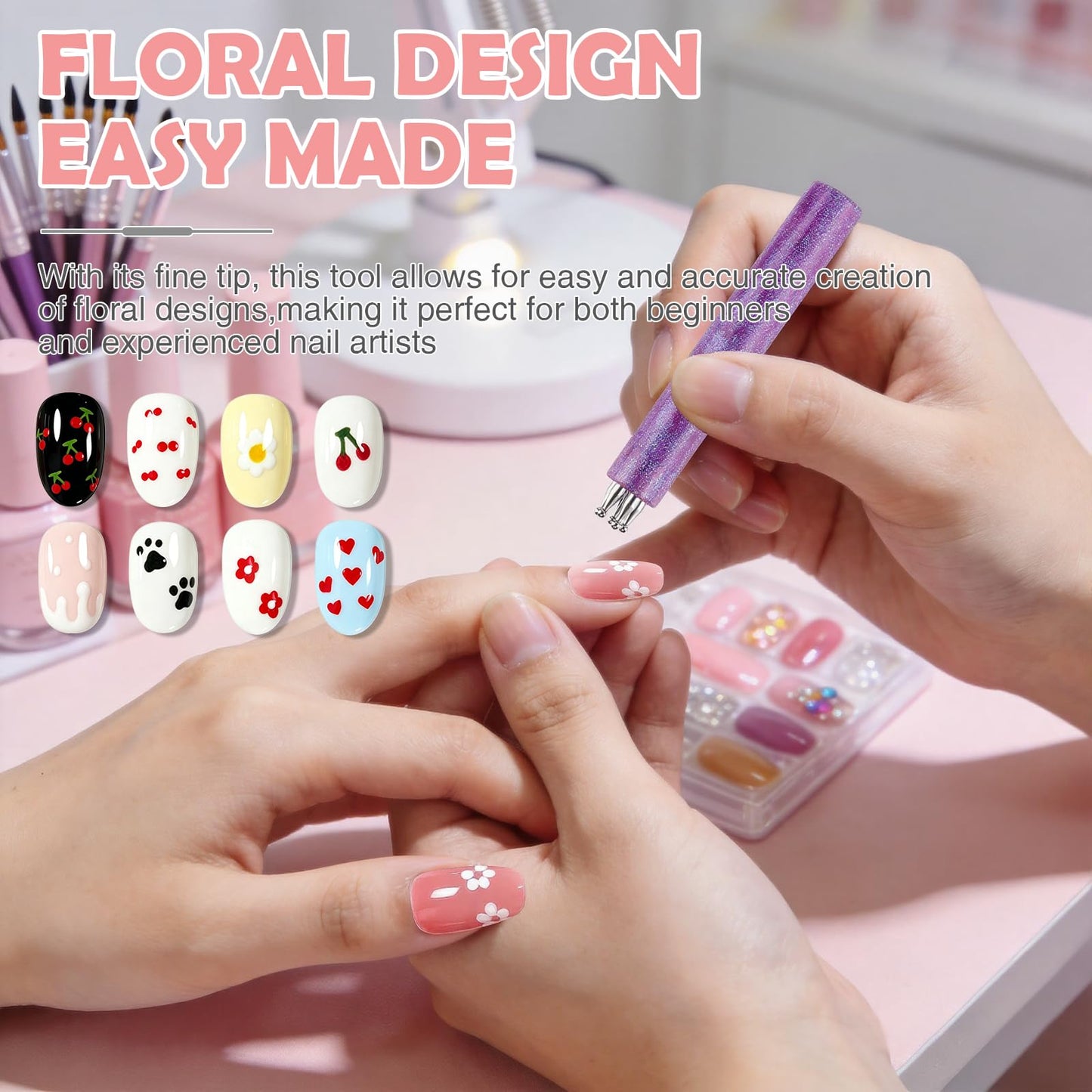 4PCS 5 Petal Flower Nail Dotting Pen , Professional Nail Art Tools for Polka Dot & Floral Designs ,Durable Dotting Tool
