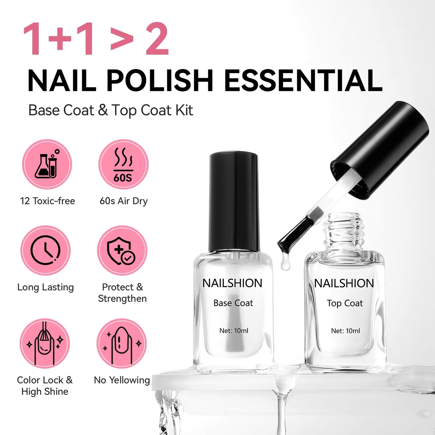 Nailshion Quick Air Dry Nail Polish, 16 Colors Holographic Nude Peach Pink Blue Green Jelly Glitter Sparkle Regular Nail Polish with Clear Base Top Coat & Remover Pads, Hema-free, Non Gel,