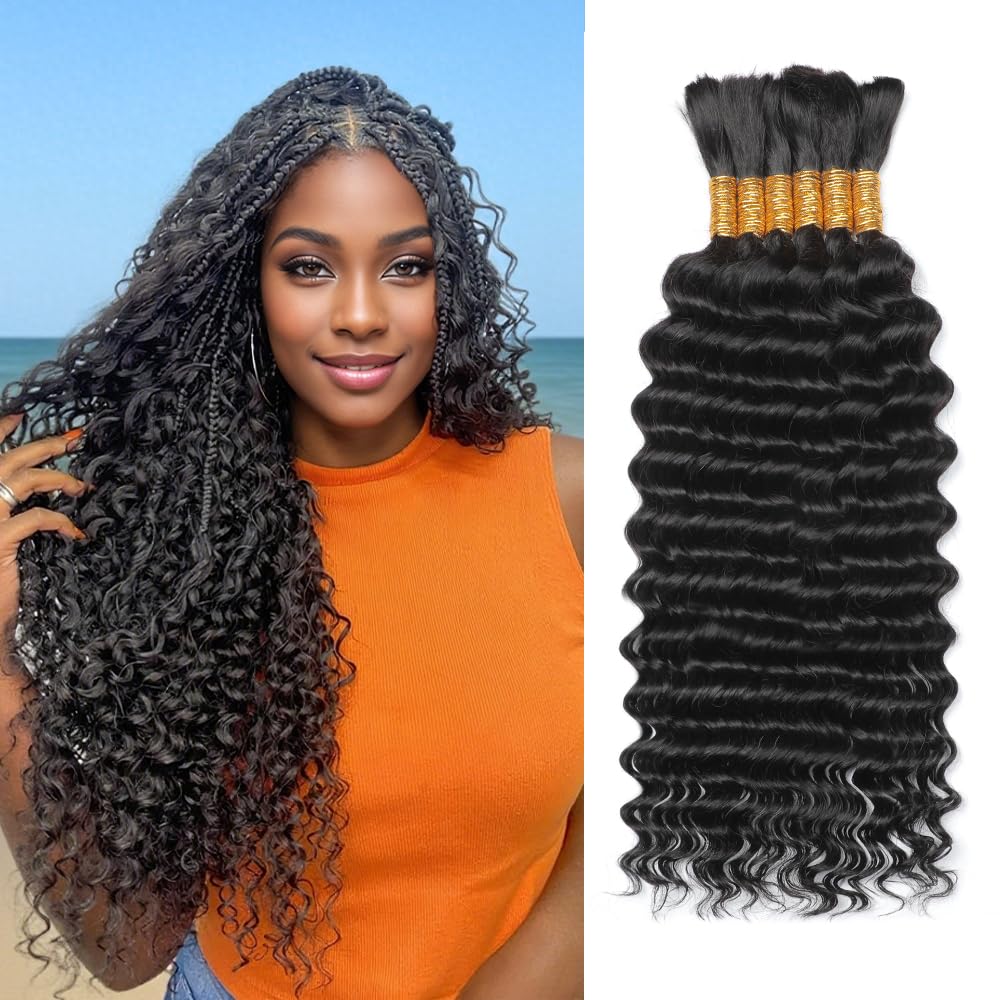 Boho Braiding Hair - 150g 20-Inch Curly Deep Wave Human Hair Bundles | 6-Pack Natural Color